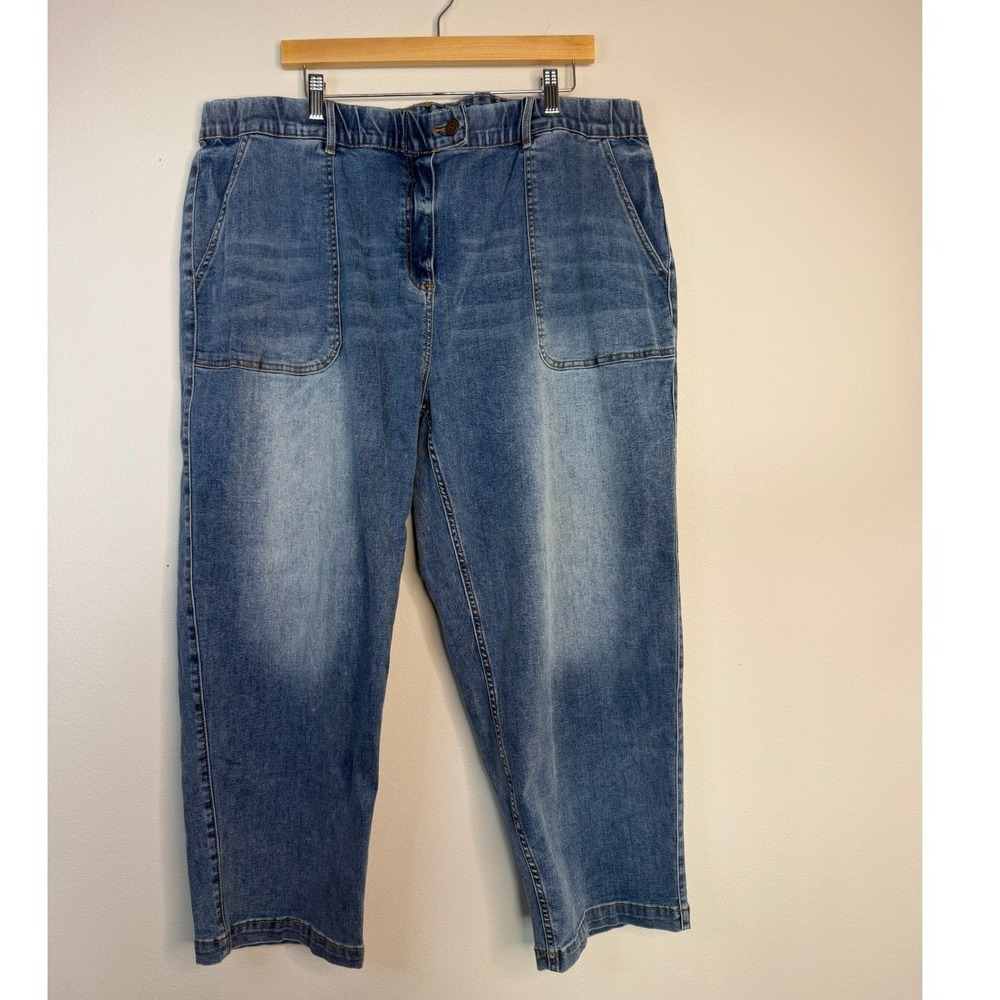 Universal Standard Blue Elastic Waist Patch Pocket Cropped Jeans L (22/24)